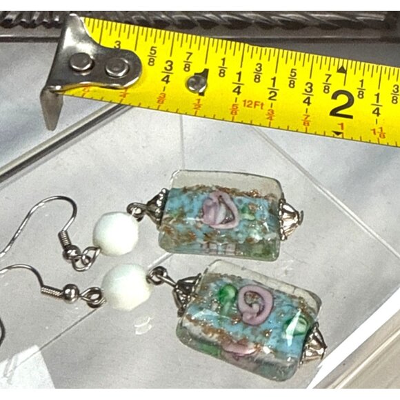 Glass Bead Earrings Rectangular Dangle Handmade Boho Jewelry Gift - Picture 8 of 8